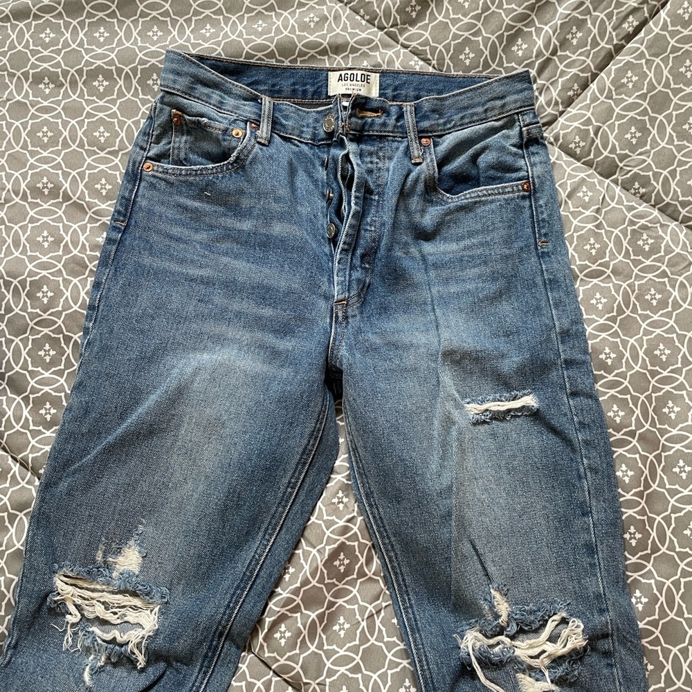 Agolde Jeans Jamie High Rise Size 27" Distressed Denim As Seen On Gigi Hadid